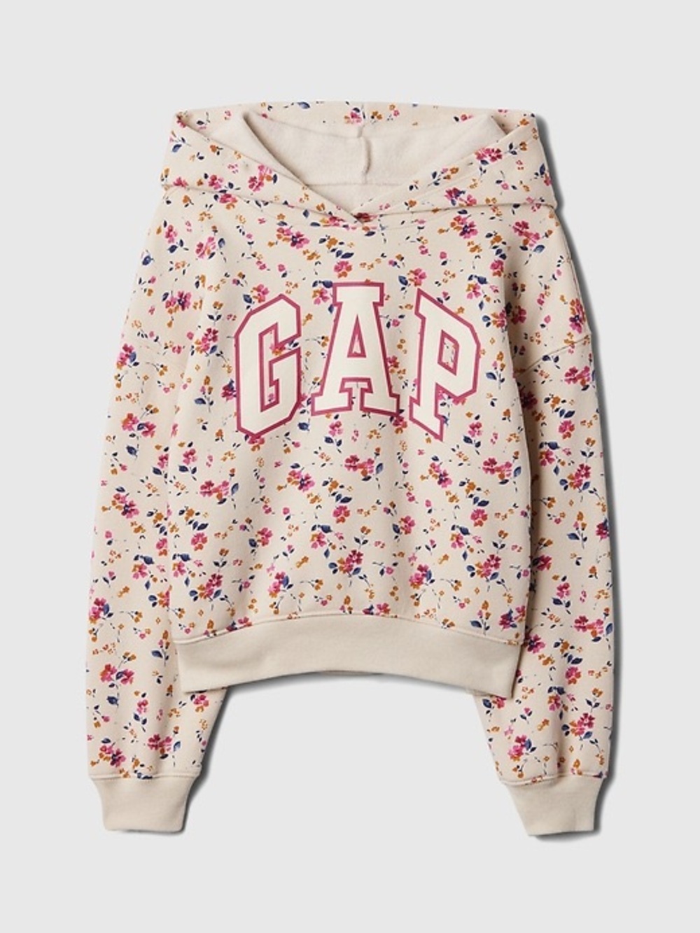 GAP Girl’s Floral Relaxed Hoodie Size 8 Sweatshirt Pink Cream